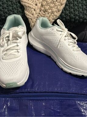 Skechers White Athletic Sneakers with Mint Interior and Accents